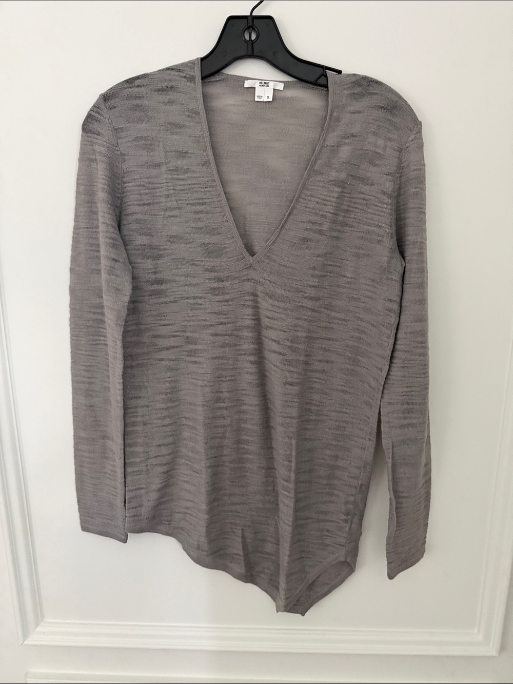 Helmut Lang Light Gray V-Neck Long Sleeve Top